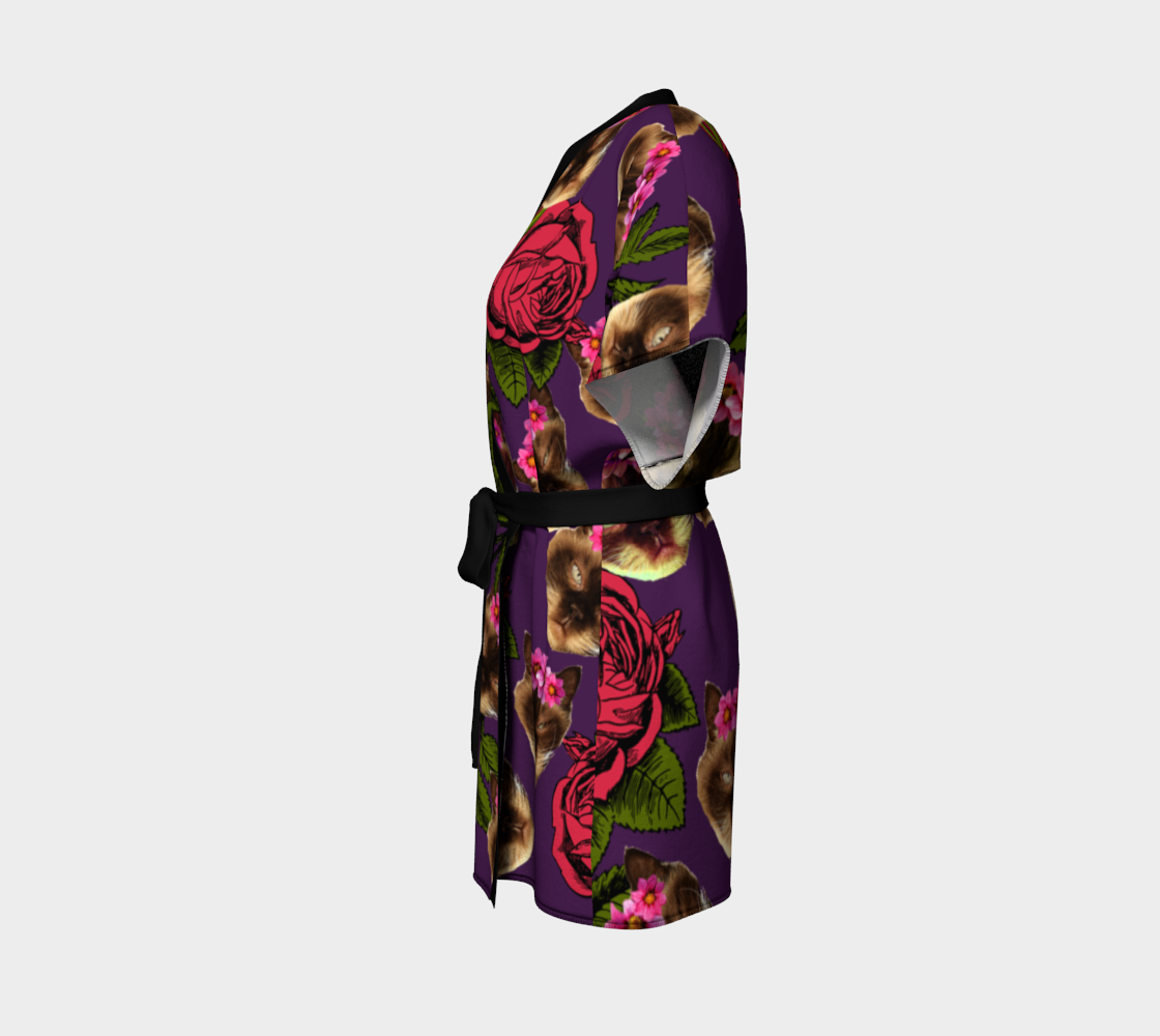 lazy cat floral pattern purple Kimono