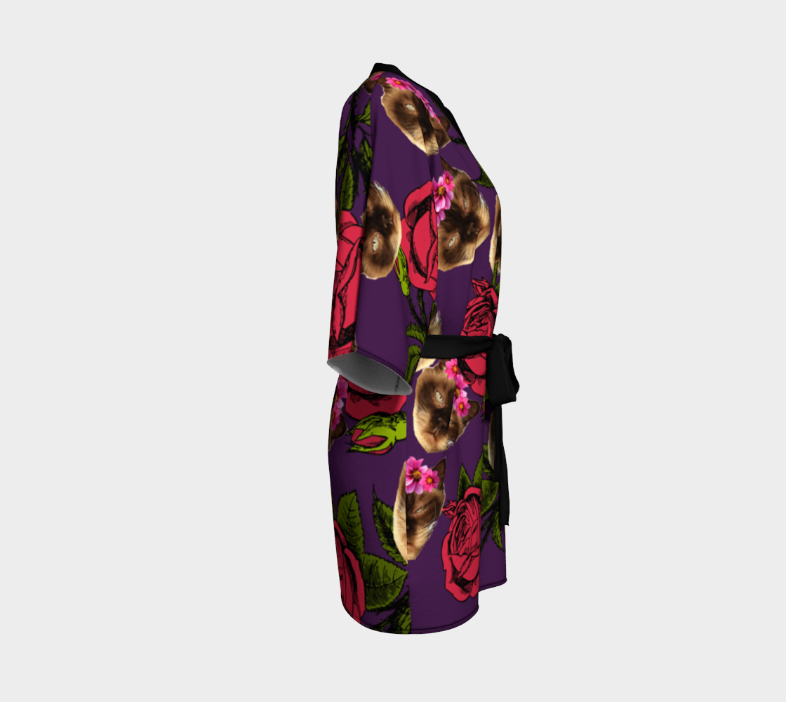 lazy cat floral pattern purple Kimono