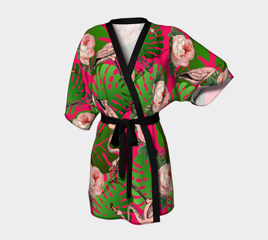 flamingo floral pink Kimono