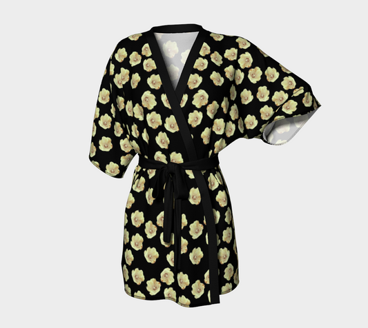 antique flowers black Kimono