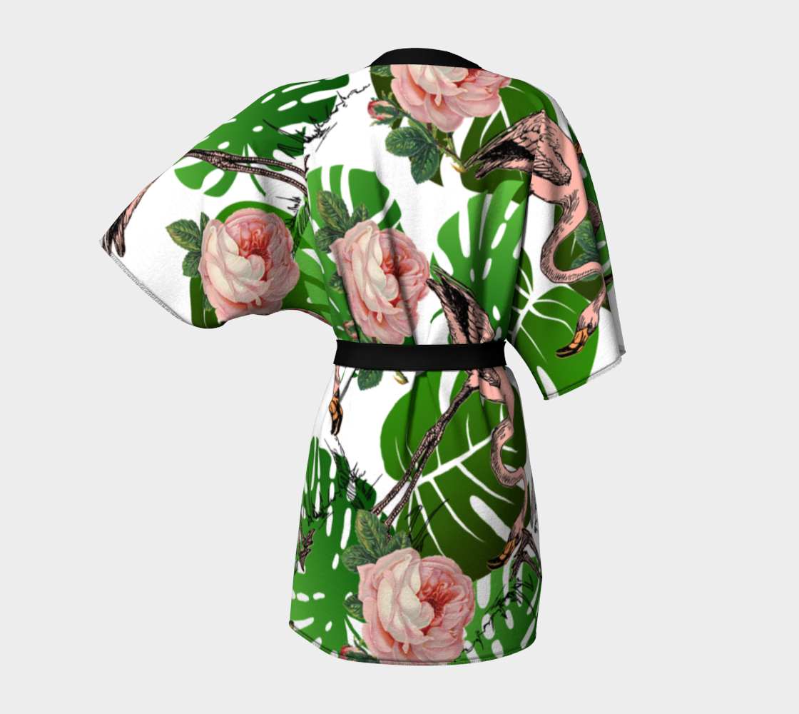 flamingo floral white Kimono