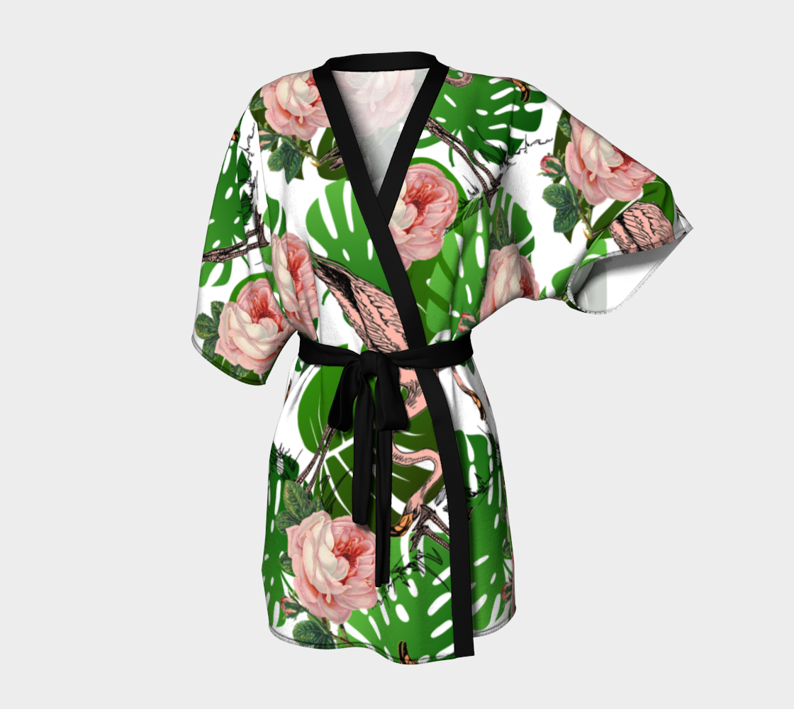 flamingo floral white Kimono