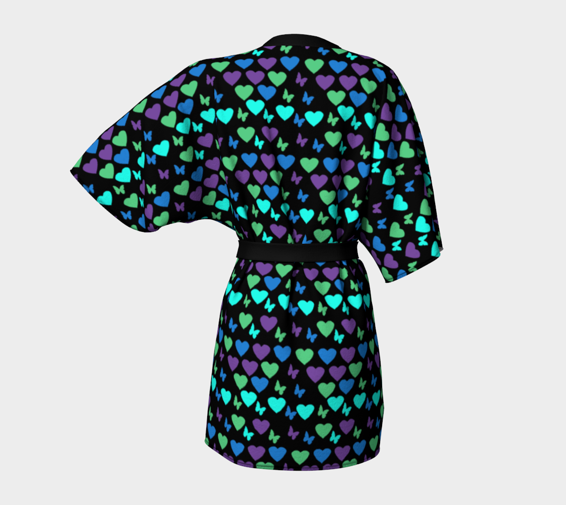 hearts butterflies black Kimono