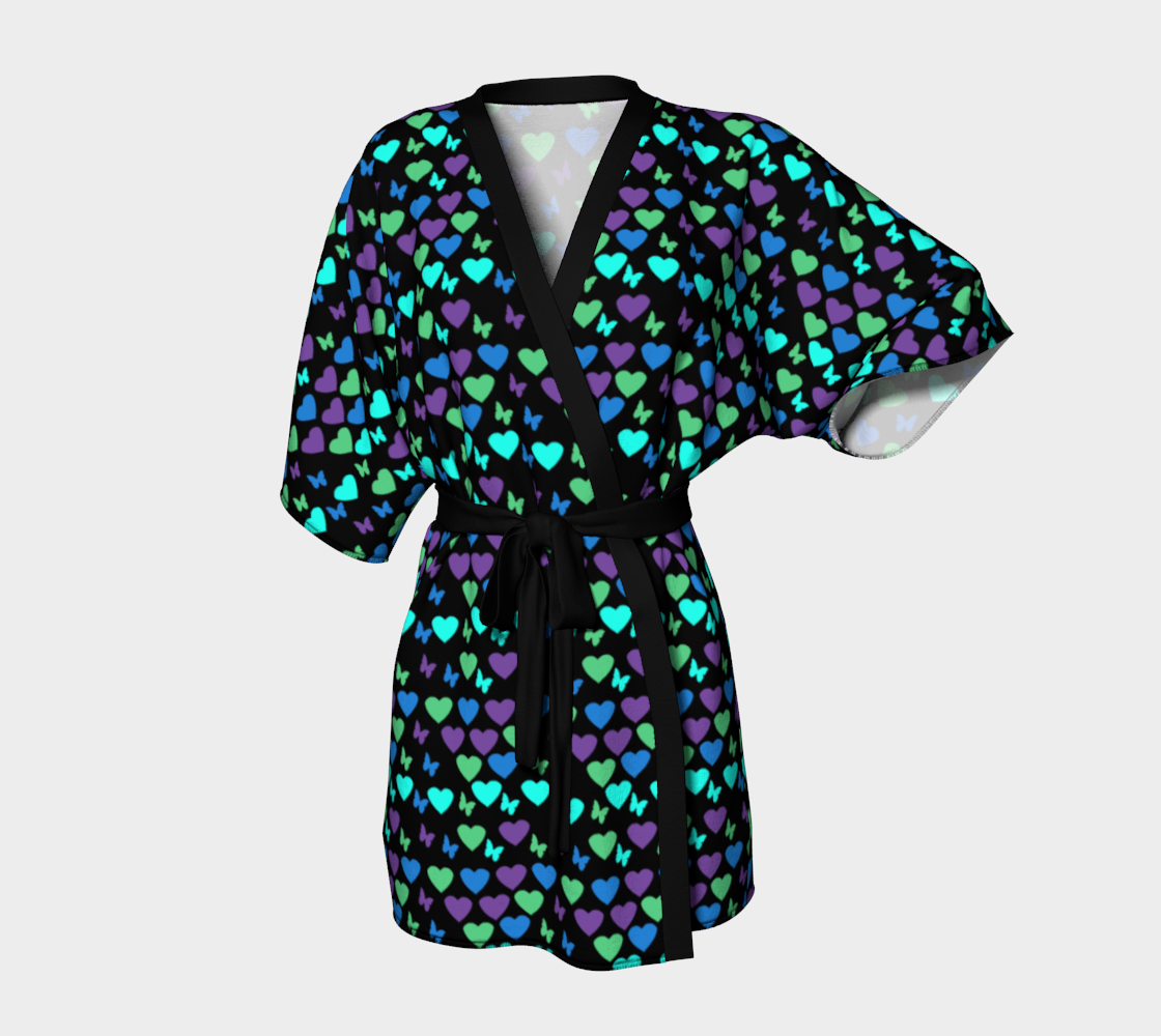 hearts butterflies black Kimono