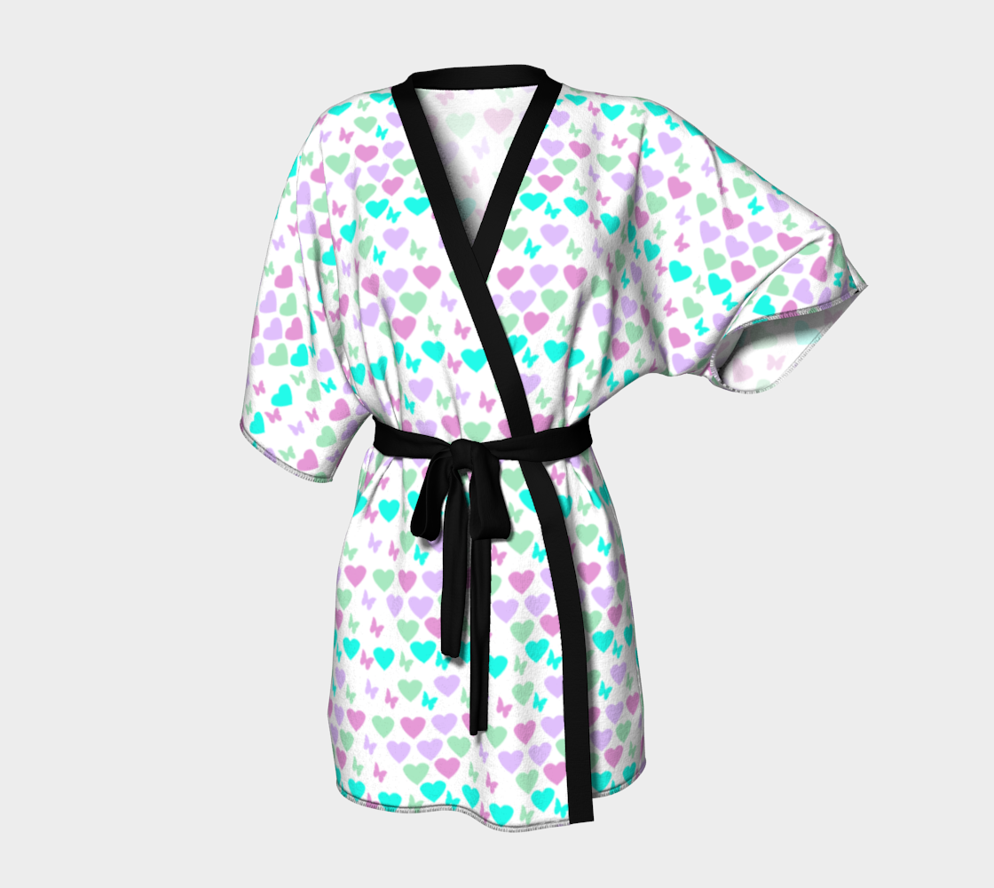 hearts butterflies white Kimono