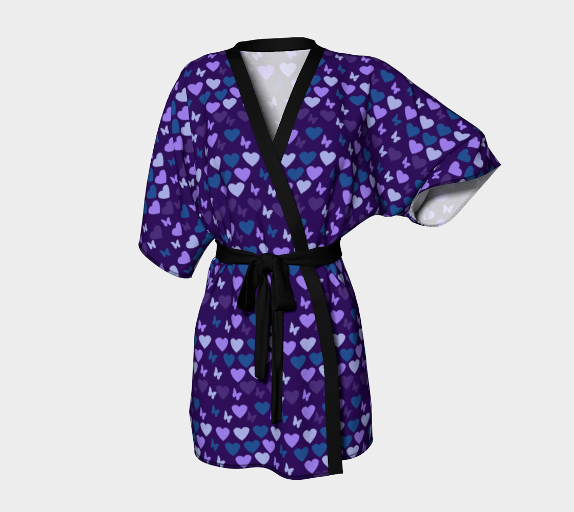 hearts butterflies blue Kimono