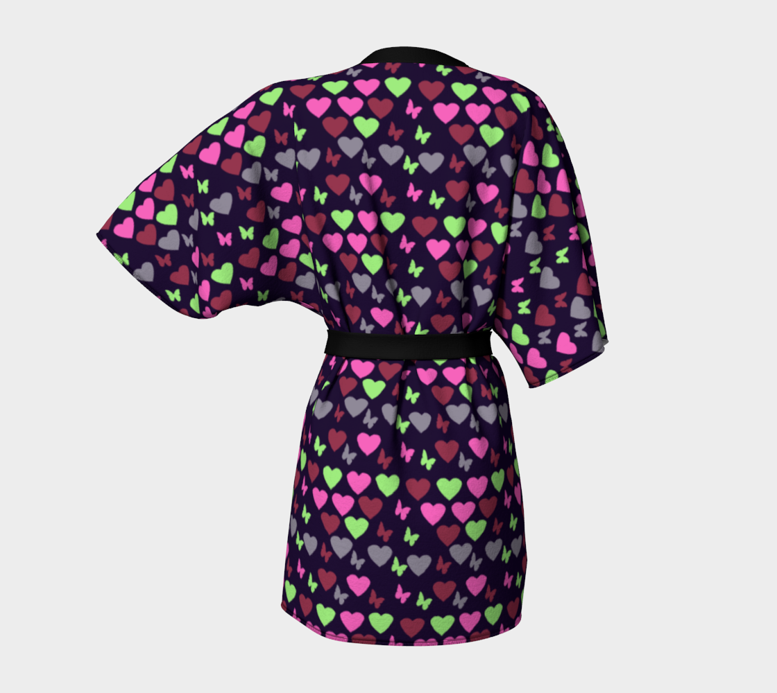 hearts butterflies blue pink Kimono