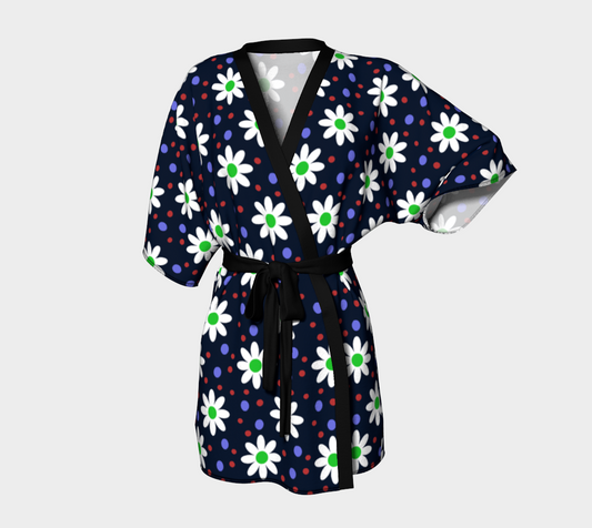 daisy dots navy blue Kimono