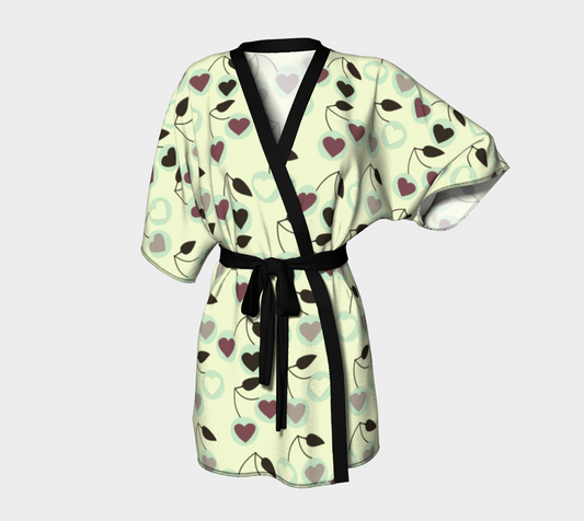 heart cherries mint Kimono