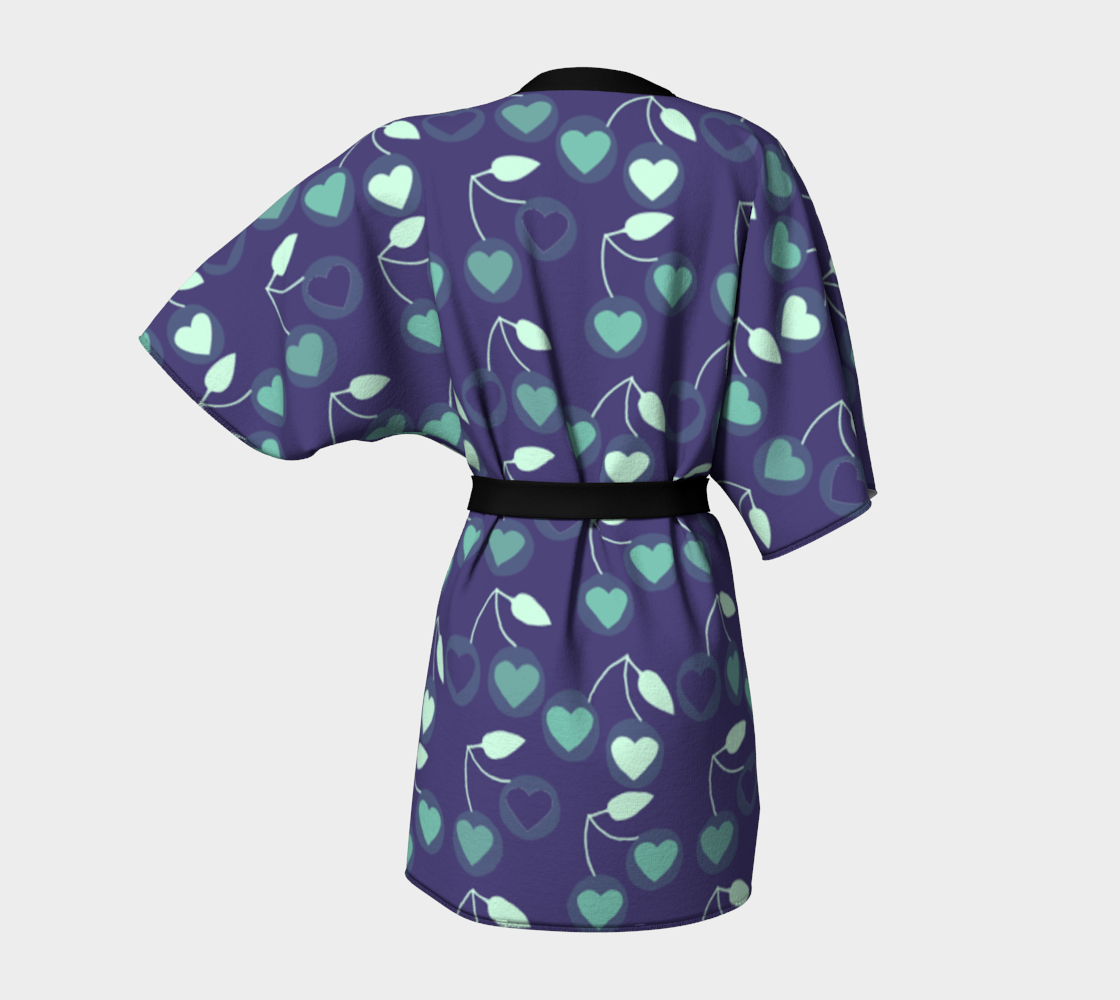 heart cherries blue Kimono