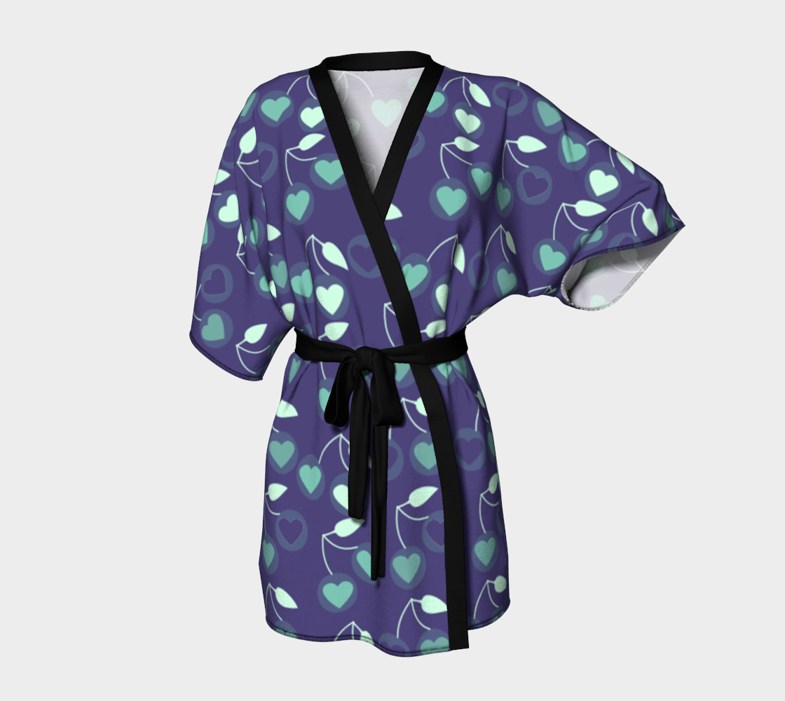 heart cherries blue Kimono