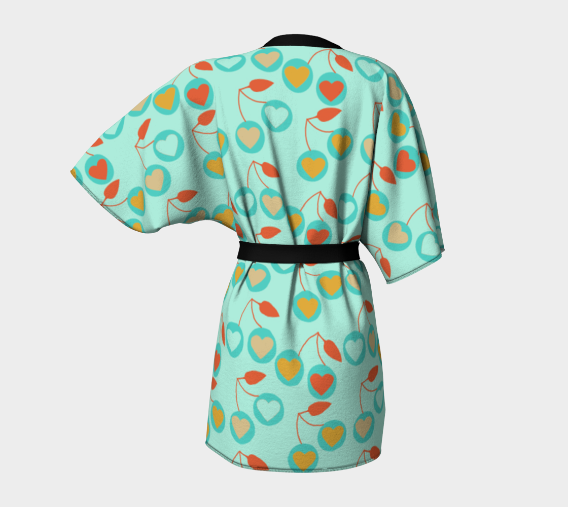 light teal heart cherries Kimono