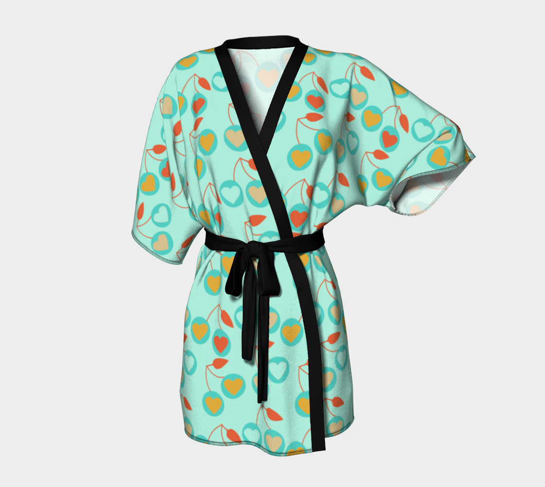 light teal heart cherries Kimono