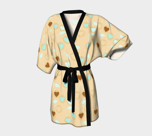 beige heart cherries Kimono