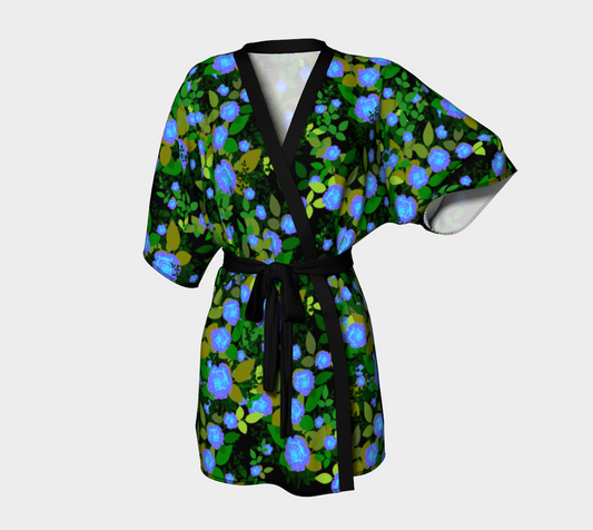 blue luminescent roses Kimono