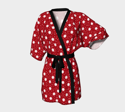 floral dots red Kimono