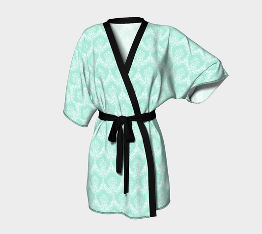 damask agua green Kimono