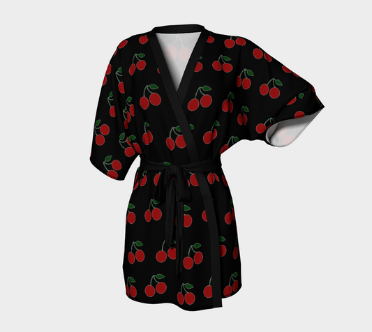 cherries black Kimono