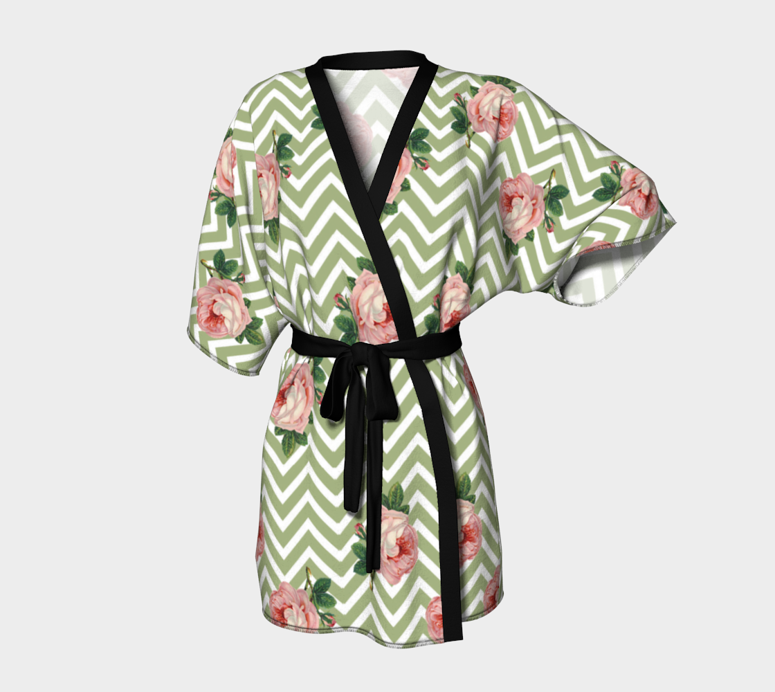 green chevron rose Kimono