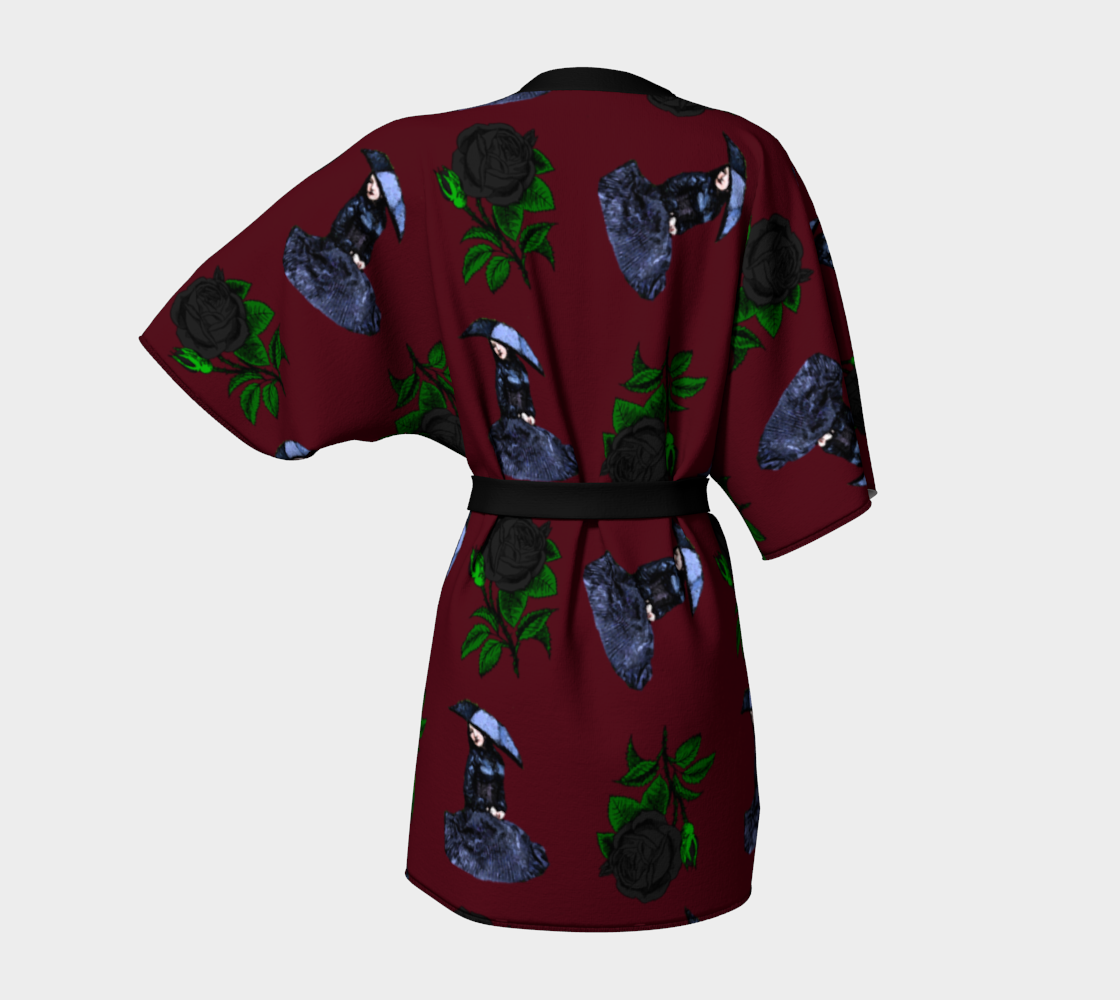 gothic girl rose red pattern Kimono