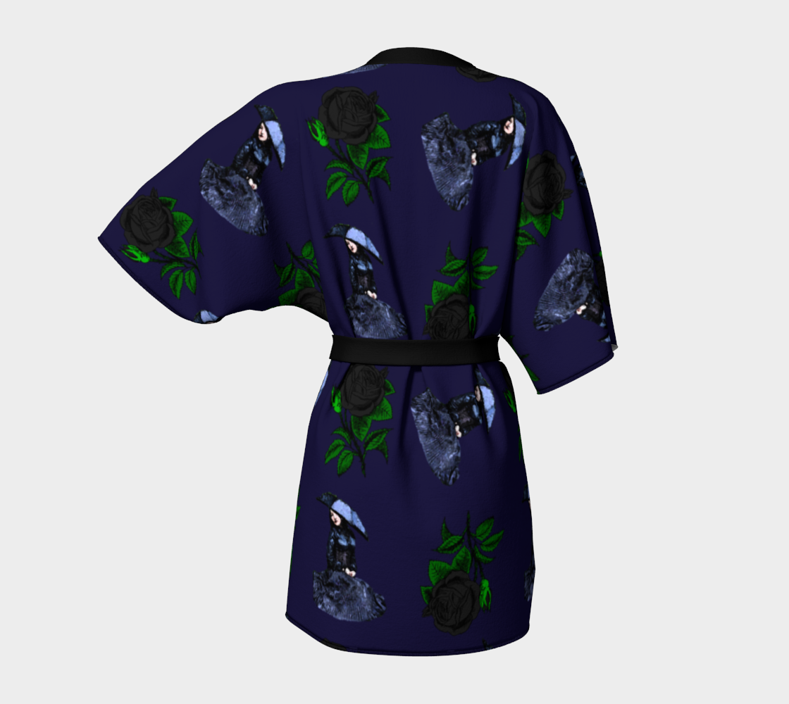 gothic girl rose blue pattern Kimono