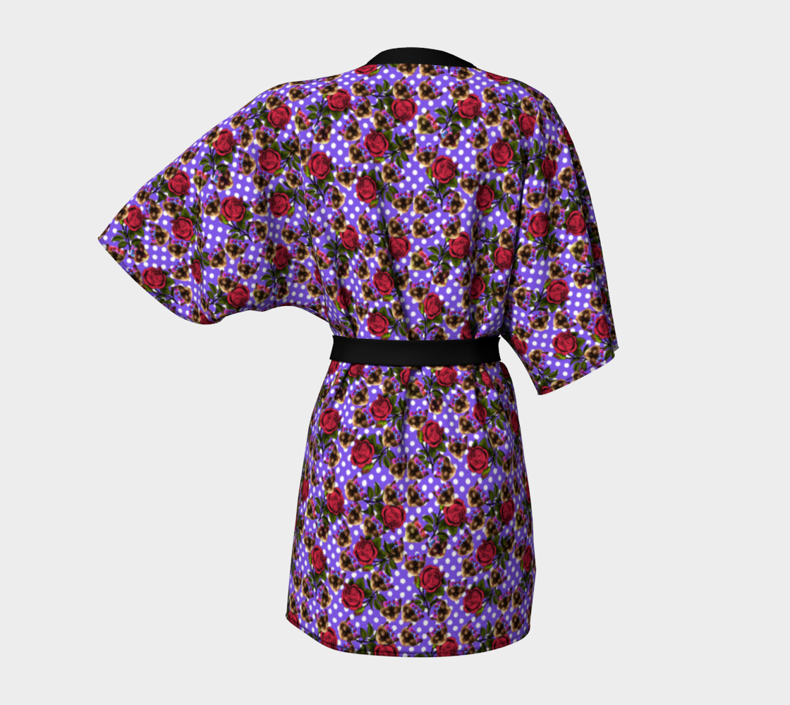 lazy cat floral pattern lilac polka Kimono