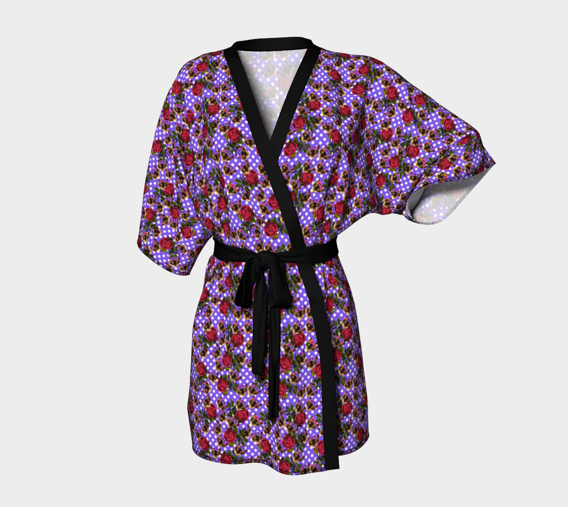 lazy cat floral pattern lilac polka Kimono