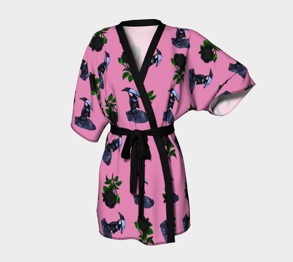 gothic girl rose light pink pattern Kimono