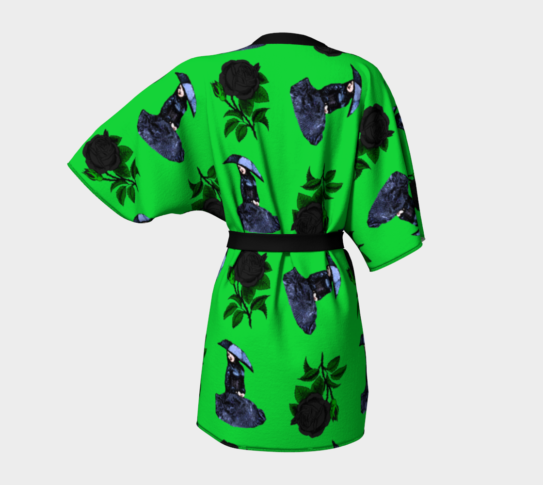 gothic girl rose green pattern Kimono