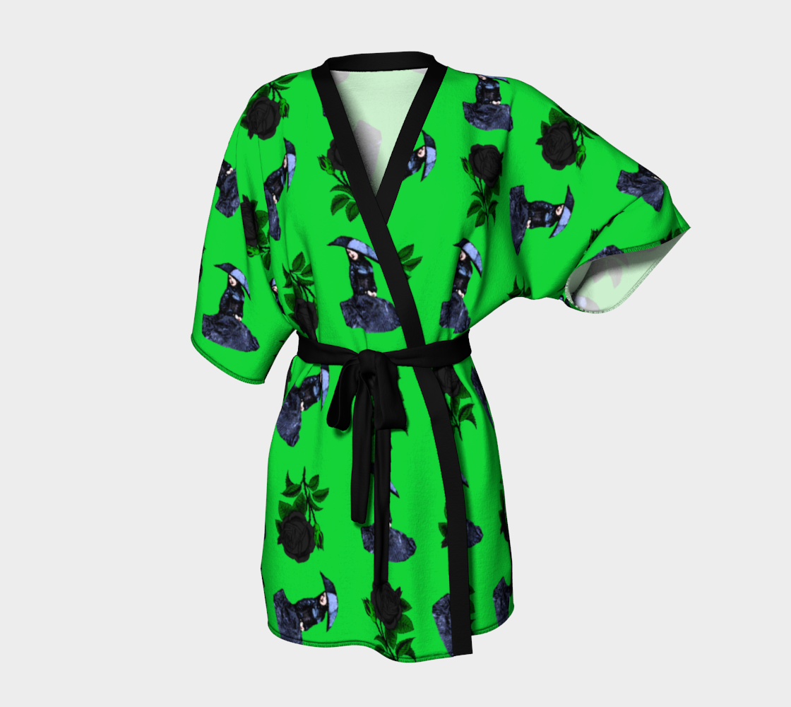 gothic girl rose green pattern Kimono