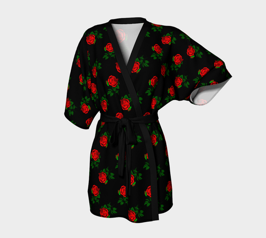 red roses black Kimono