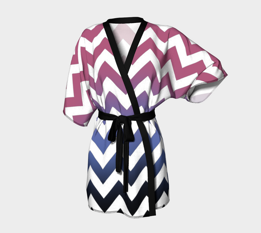 pink blue black ombre chevron Kimono