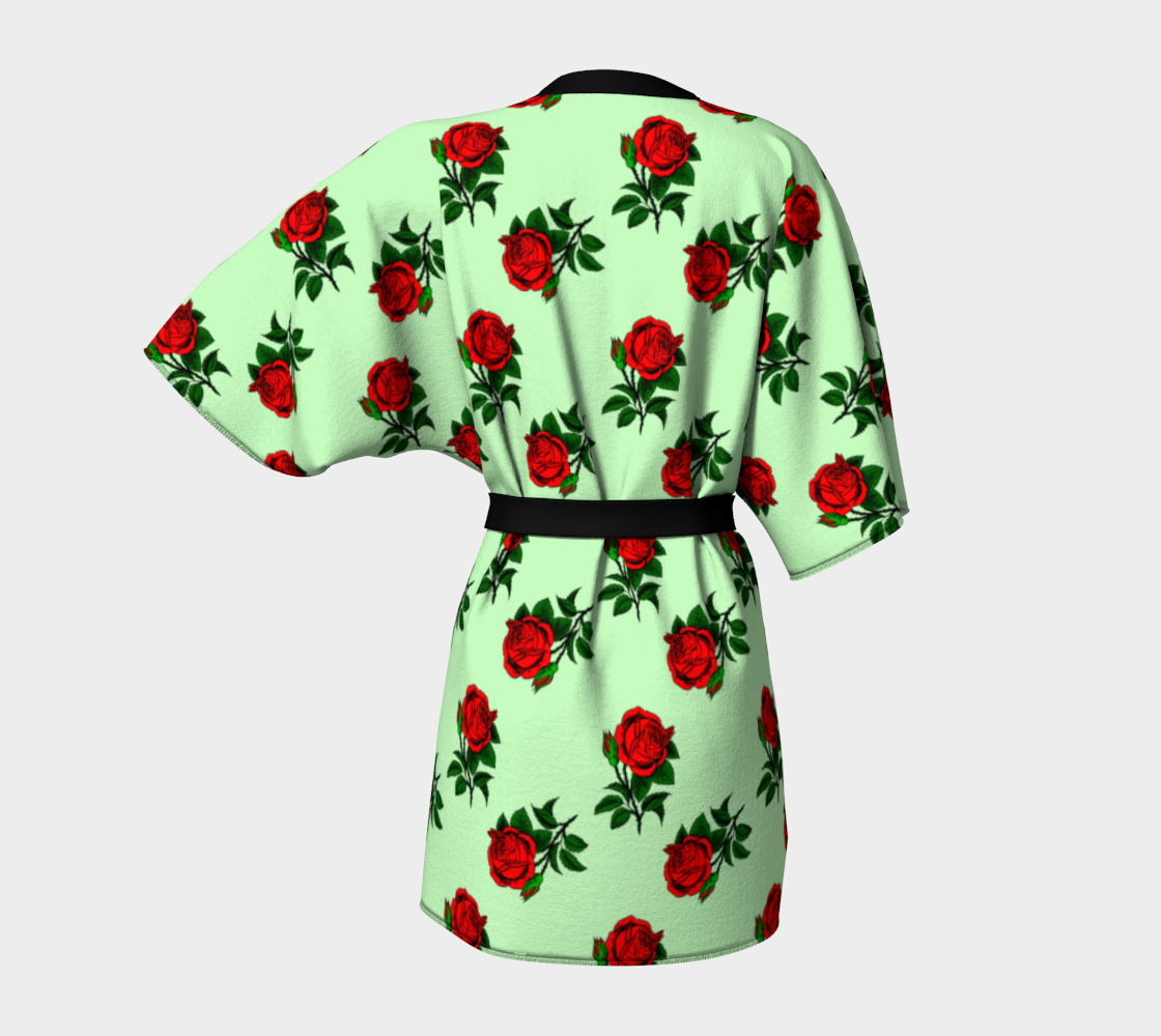 red roses green Kimono