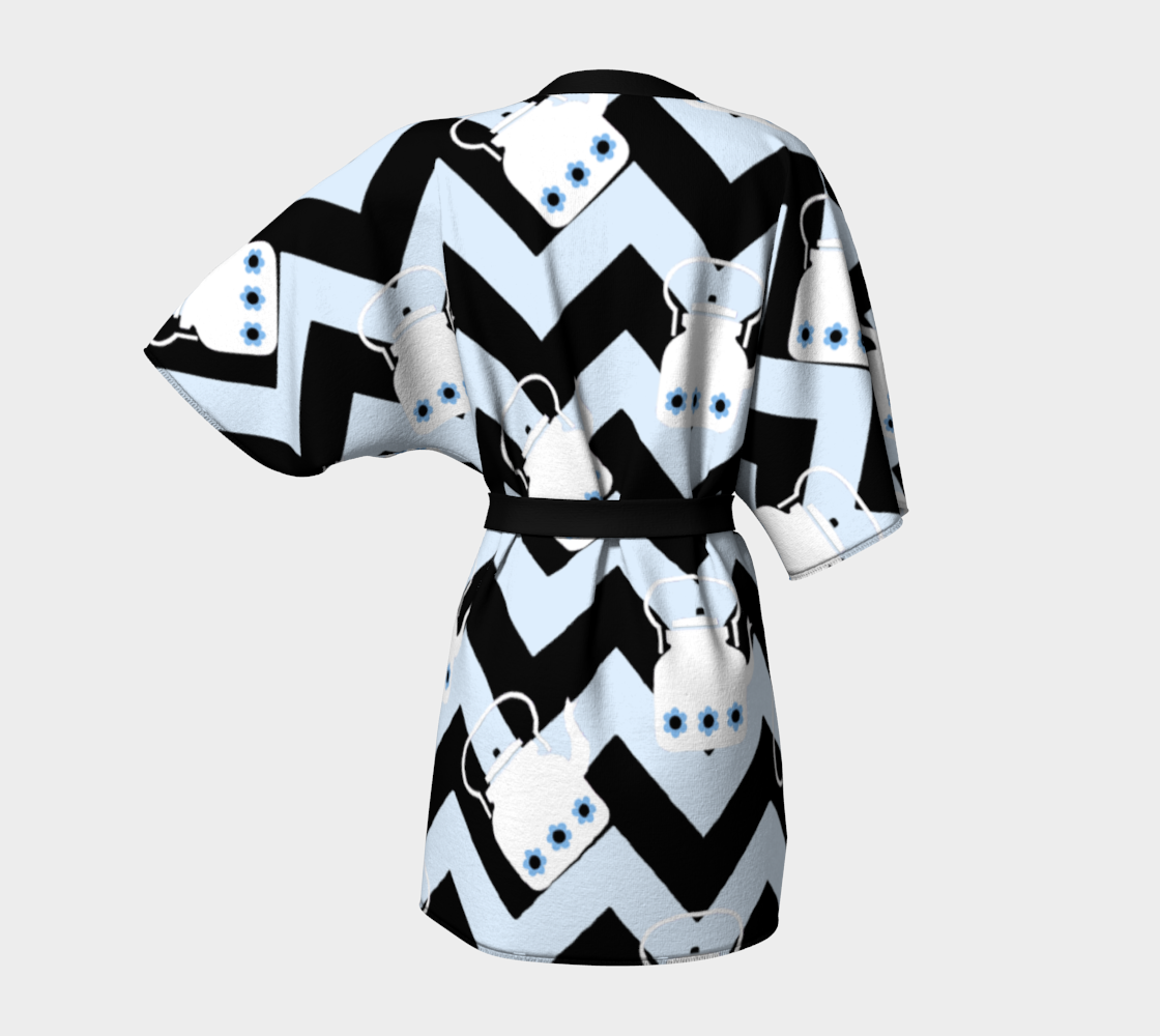 blue teapot chevron Kimono