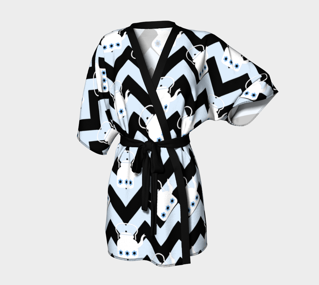 blue teapot chevron Kimono