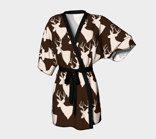 brown deer pattern Kimono