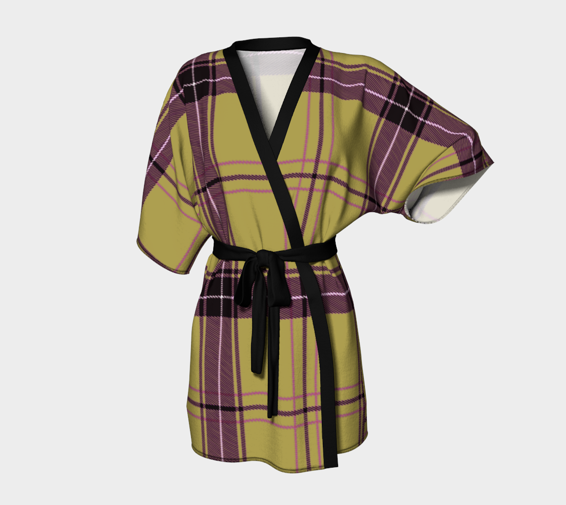 beige purple plaid Kimono