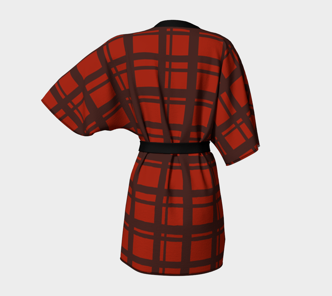 red brown plaid Kimono