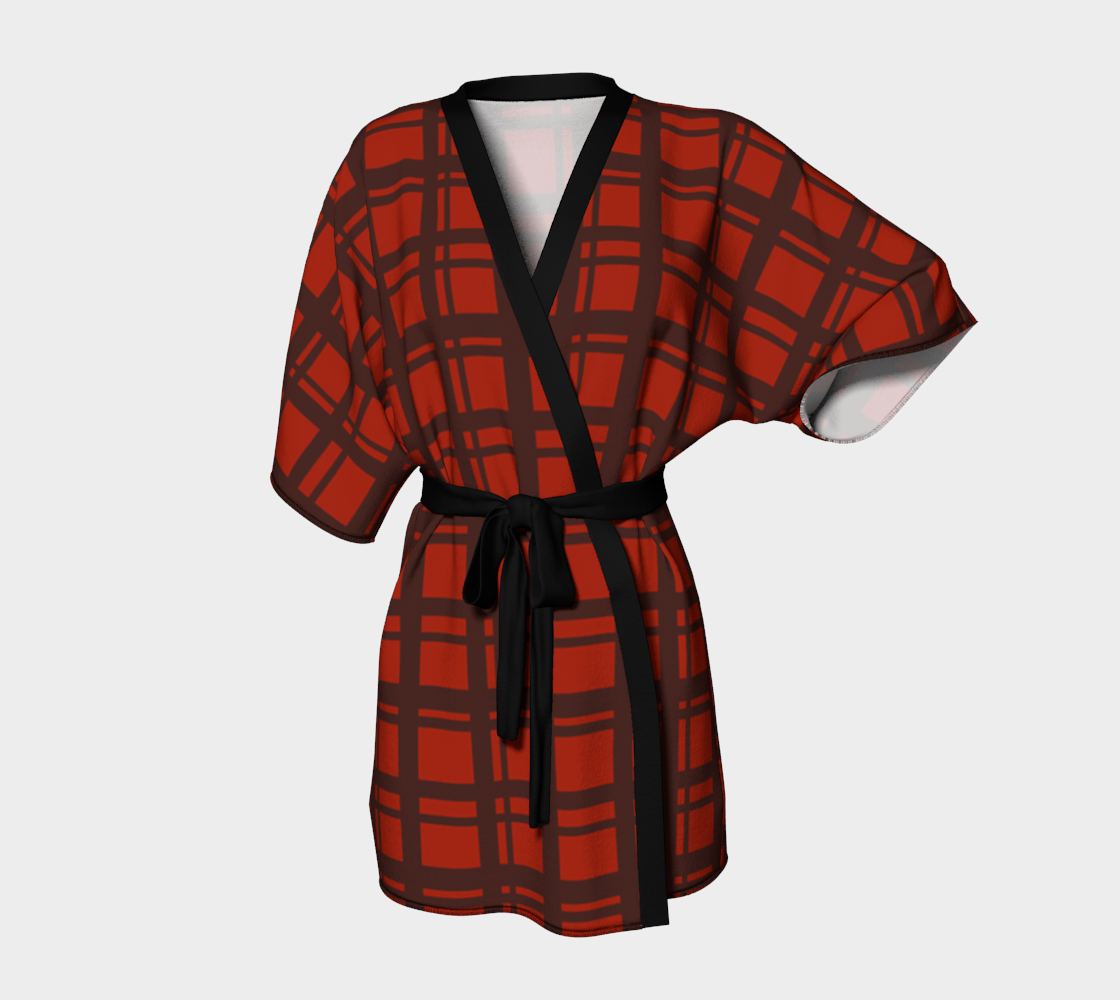 red brown plaid Kimono