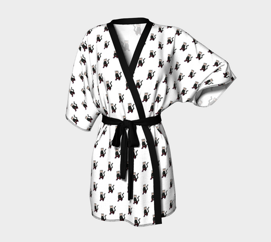 skull cat white pattern Kimono