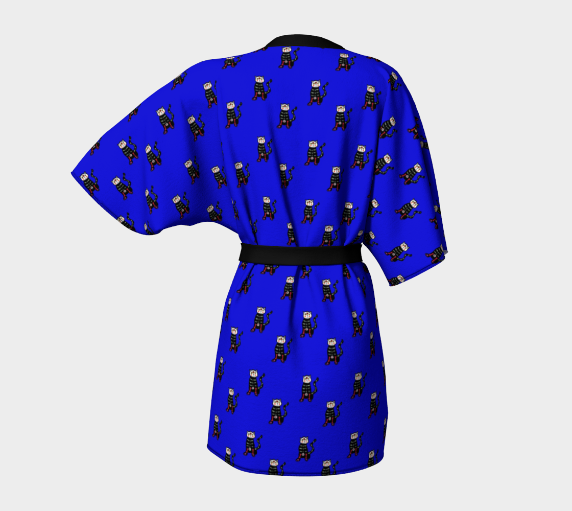 skull cat blue pattern Kimono